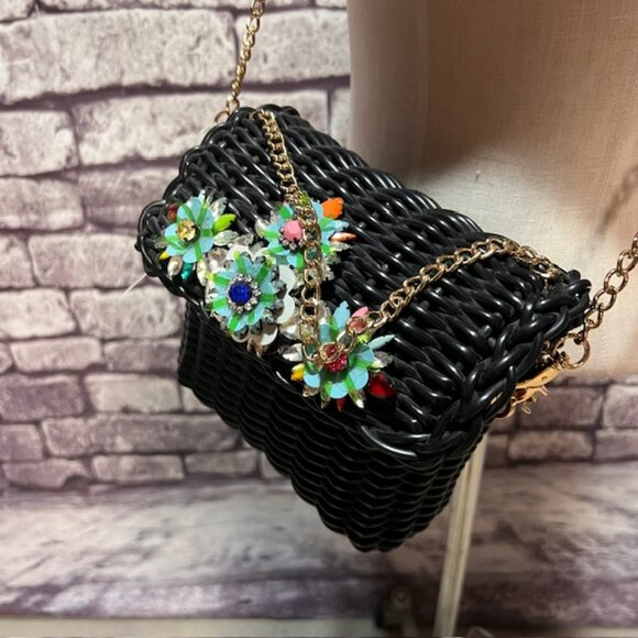 Betsy Johnson Wicker Purse With Decorative Stones - Picture 4 of 8